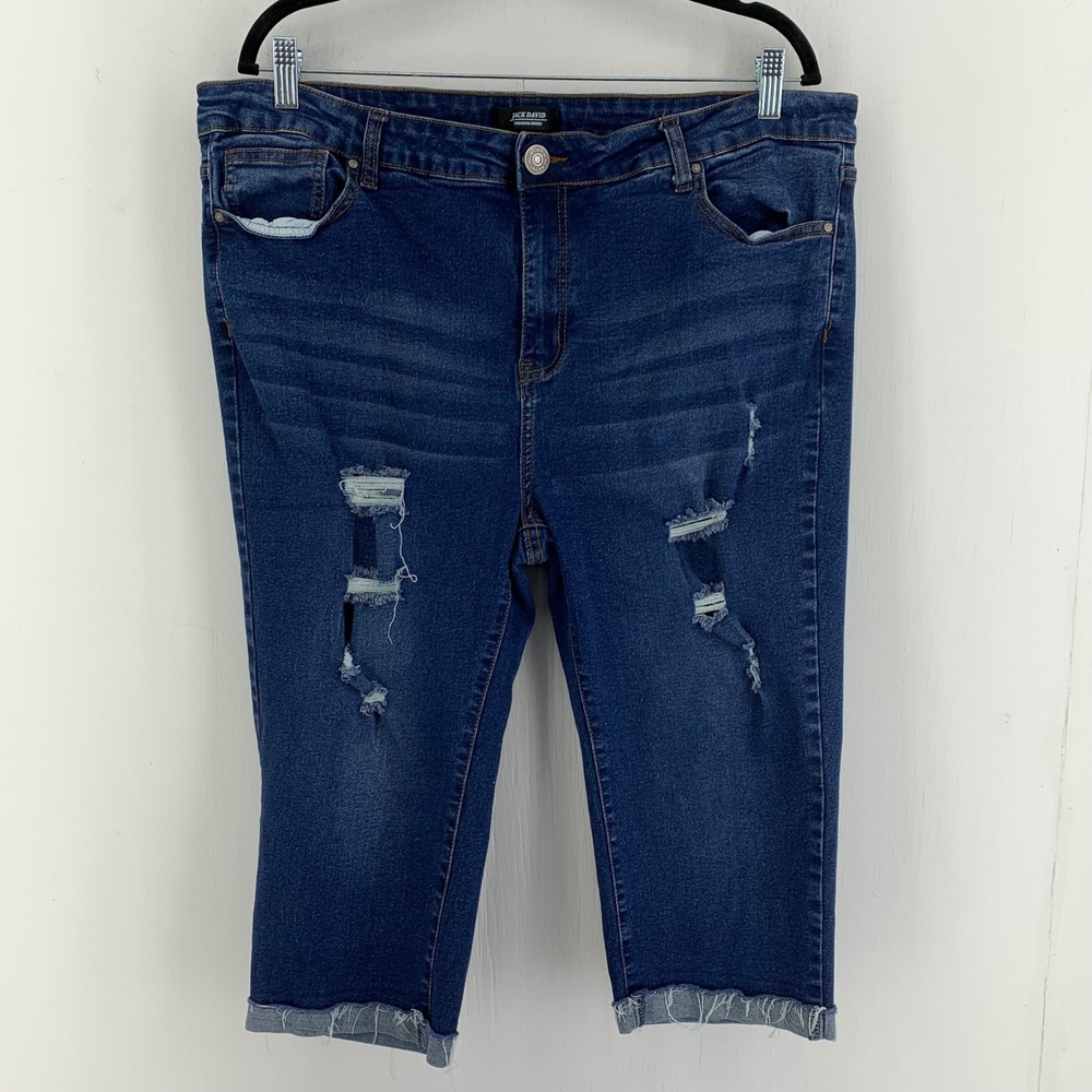 Jack David Womens 20 Distressed Capri Jeans Dark Wash Casual Summer Grunge